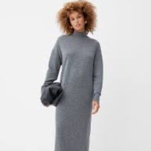 Silk/Viscose/Cotton Classic Chic Long Sleeve Charcoal Knit Maxi Dress